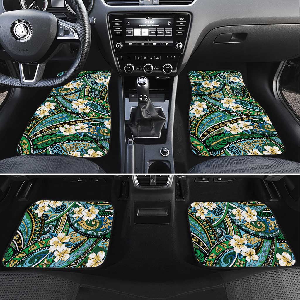 Polynesian Hibiscus Tropical Green Floral Car Mats Tribal Pattern LT01 Set 4pcs Green - Polynesian Pride