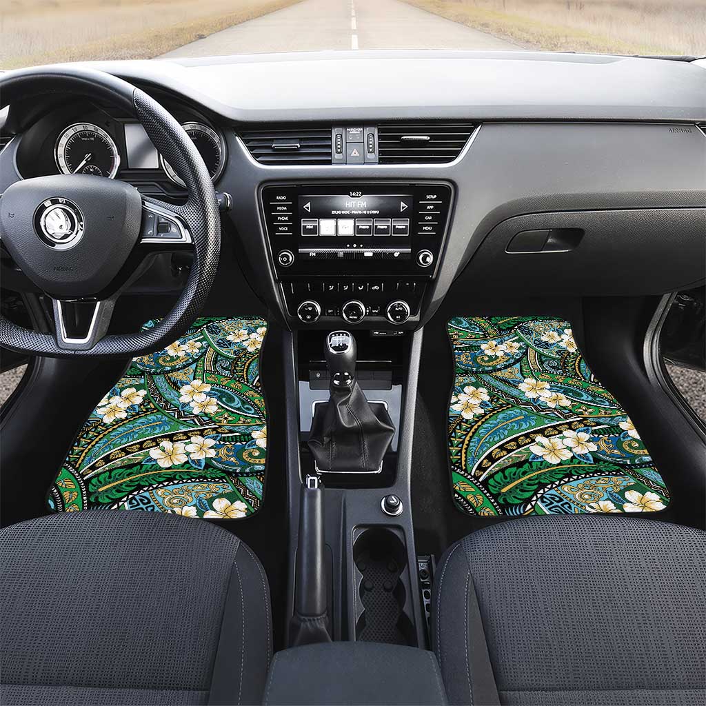 Polynesian Hibiscus Tropical Green Floral Car Mats Tribal Pattern LT01 Set 2pcs - Front Green - Polynesian Pride
