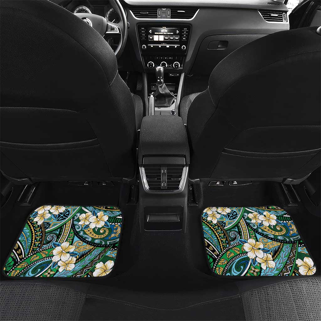 Polynesian Hibiscus Tropical Green Floral Car Mats Tribal Pattern LT01 Set 2pcs - Back Green - Polynesian Pride