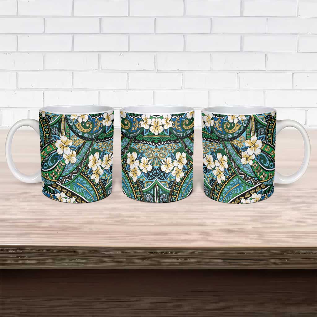 Polynesian Hibiscus Tropical Green Floral Ceramic Mug Tribal Pattern LT01 - Polynesian Pride