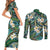 Polynesian Hibiscus Tropical Green Floral Couples Matching Short Sleeve Bodycon Dress and Long Sleeve Button Shirt Tribal Pattern - Polynesian Pride