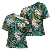 Polynesian Hibiscus Tropical Green Floral Cross Shoulder Shirt Tribal Pattern LT01 - Polynesian Pride