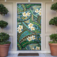 Polynesian Hibiscus Tropical Green Floral Door Cover Tribal Pattern - Polynesian Pride