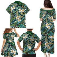 Polynesian Hibiscus Tropical Green Floral Family Matching Puletasi and Hawaiian Shirt Tribal Pattern - Polynesian Pride