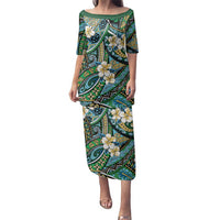 Polynesian Hibiscus Tropical Green Floral Family Matching Puletasi and Hawaiian Shirt Tribal Pattern - Polynesian Pride