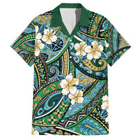 Polynesian Hibiscus Tropical Green Floral Family Matching Summer Maxi Dress and Hawaiian Shirt Tribal Pattern - Polynesian Pride
