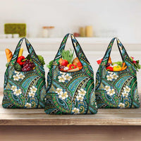 Polynesian Hibiscus Tropical Green Floral Grocery Bag Tribal Pattern LT01 3-pack One Size Green - Polynesian Pride