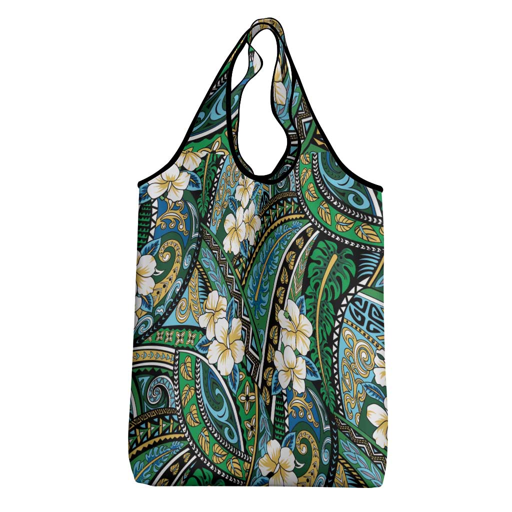 Polynesian Hibiscus Tropical Green Floral Grocery Bag Tribal Pattern LT01 - Polynesian Pride