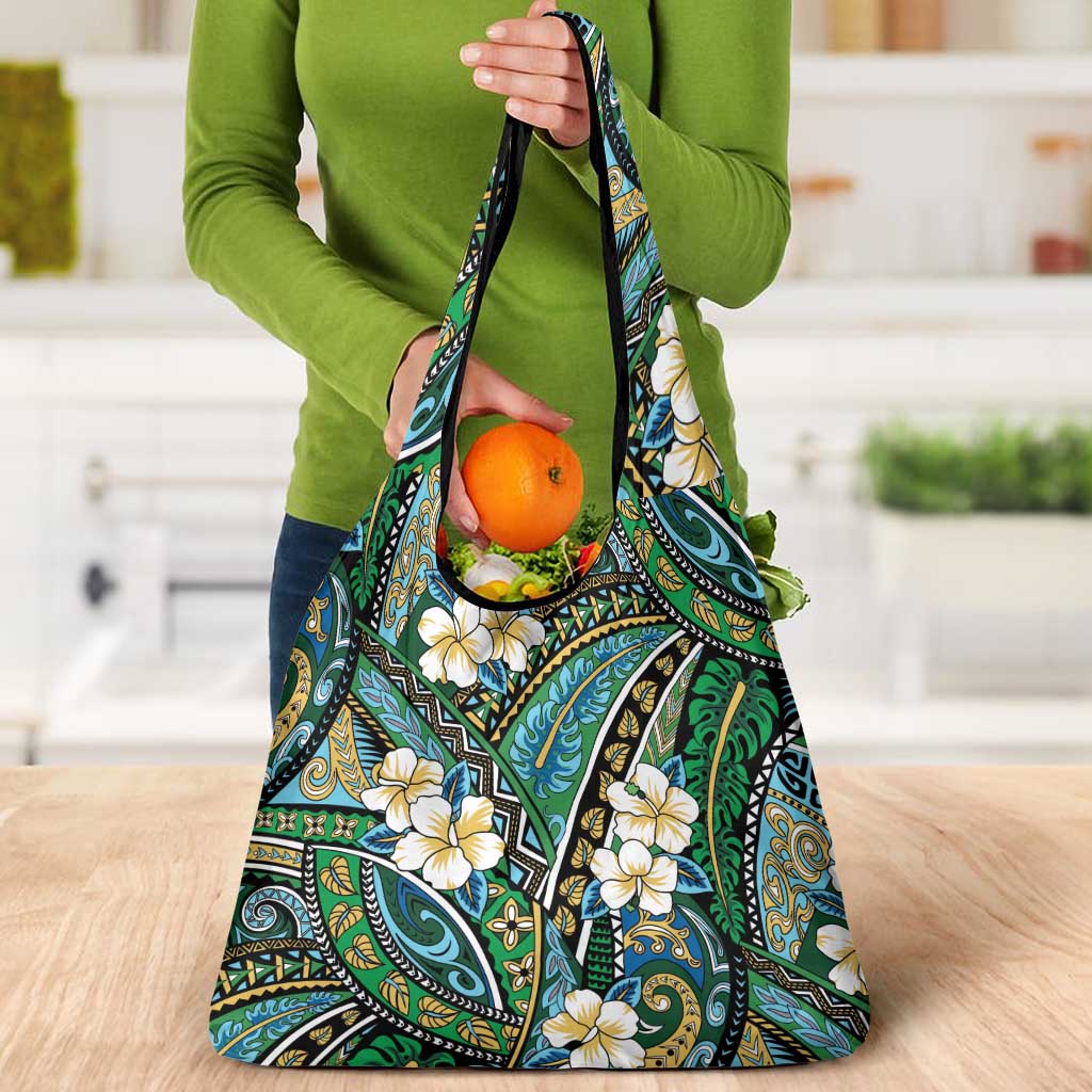 Polynesian Hibiscus Tropical Green Floral Grocery Bag Tribal Pattern LT01 - Polynesian Pride