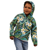 Polynesian Hibiscus Tropical Green Floral Kid Hoodie Tribal Pattern - Polynesian Pride