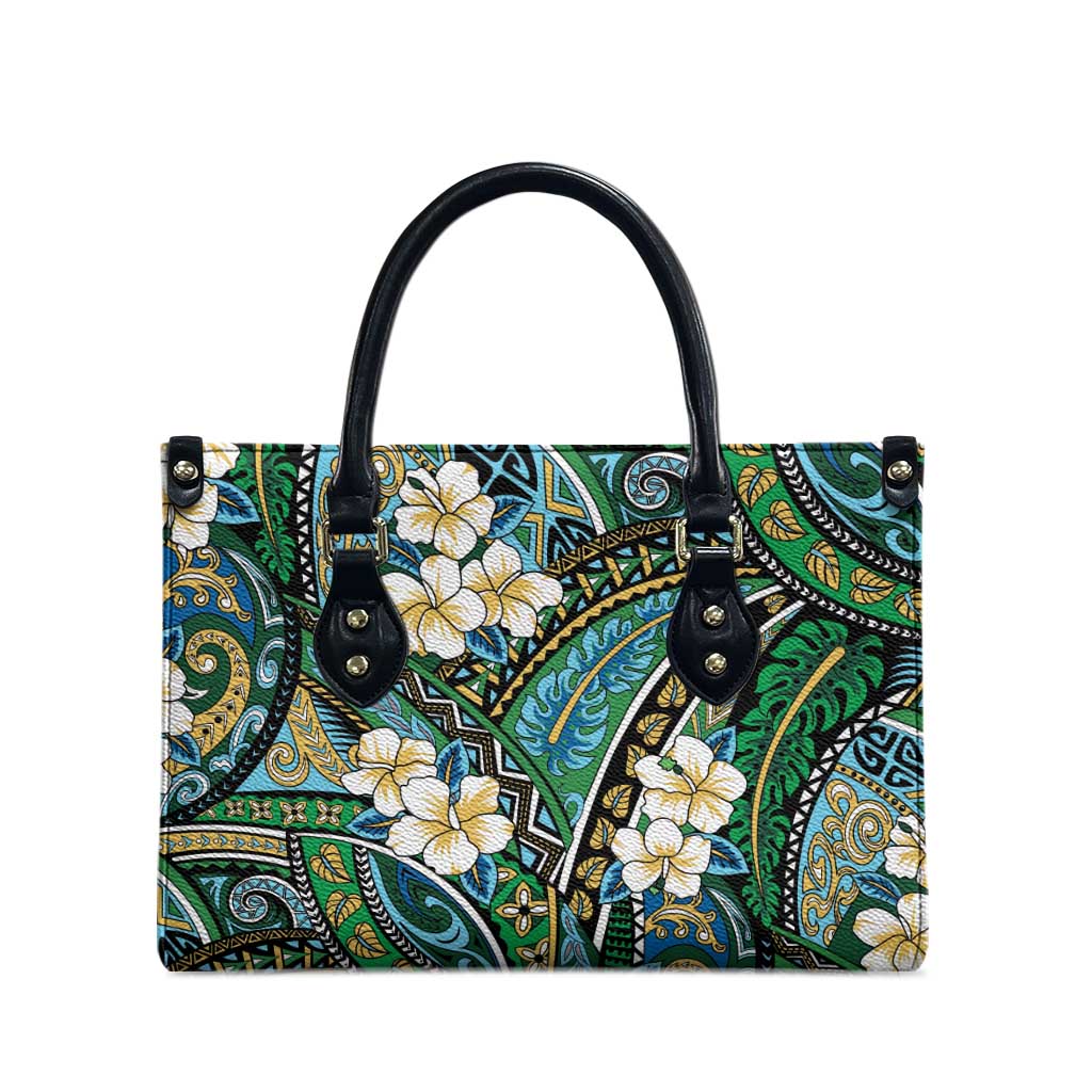 Polynesian Hibiscus Tropical Green Floral Leather Bag Tribal Pattern - Polynesian Pride
