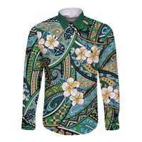 Polynesian Hibiscus Tropical Green Floral Long Sleeve Button Shirt Tribal Pattern LT01 Unisex Green - Polynesian Pride