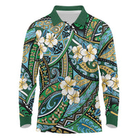 Polynesian Hibiscus Tropical Green Floral Long Sleeve Polo Shirt Tribal Pattern LT01 Green - Polynesian Pride