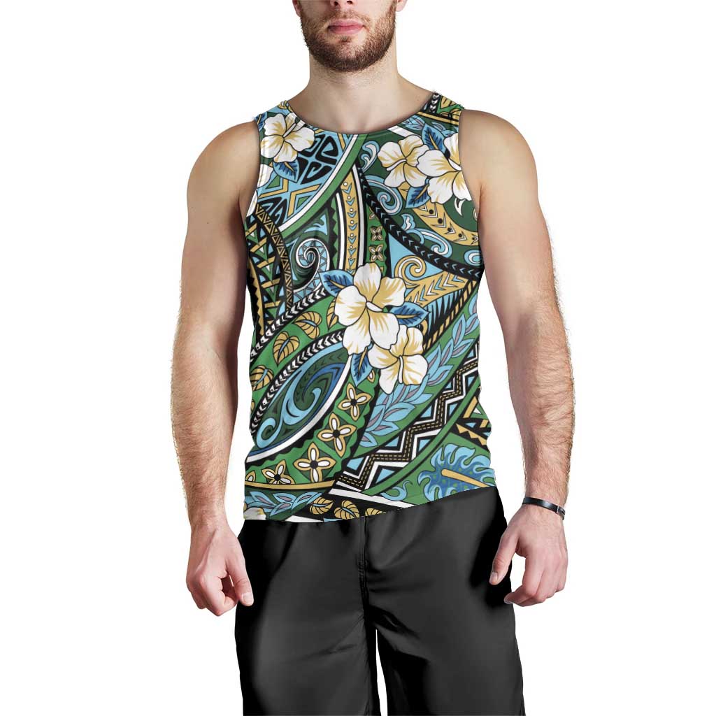Polynesian Hibiscus Tropical Green Floral Men Tank Top Tribal Pattern LT01 - Polynesian Pride