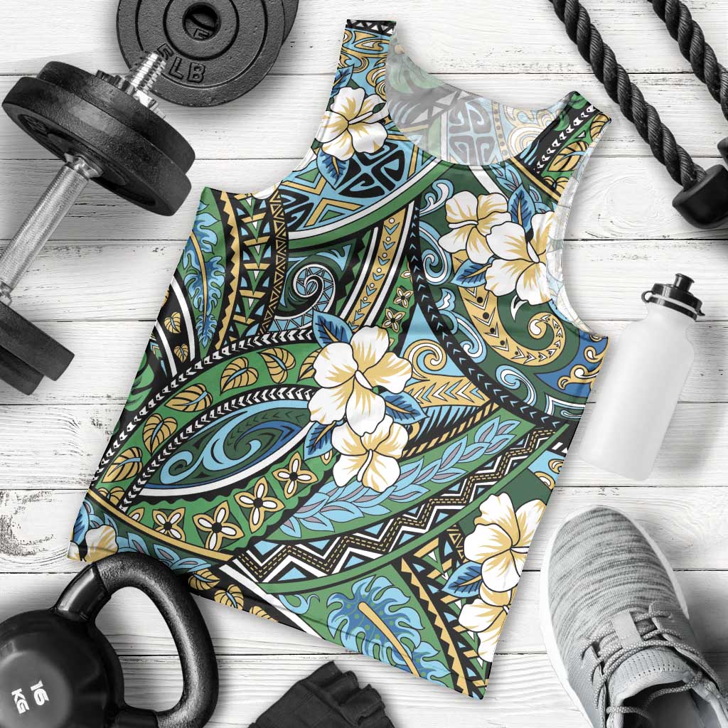 Polynesian Hibiscus Tropical Green Floral Men Tank Top Tribal Pattern LT01 - Polynesian Pride