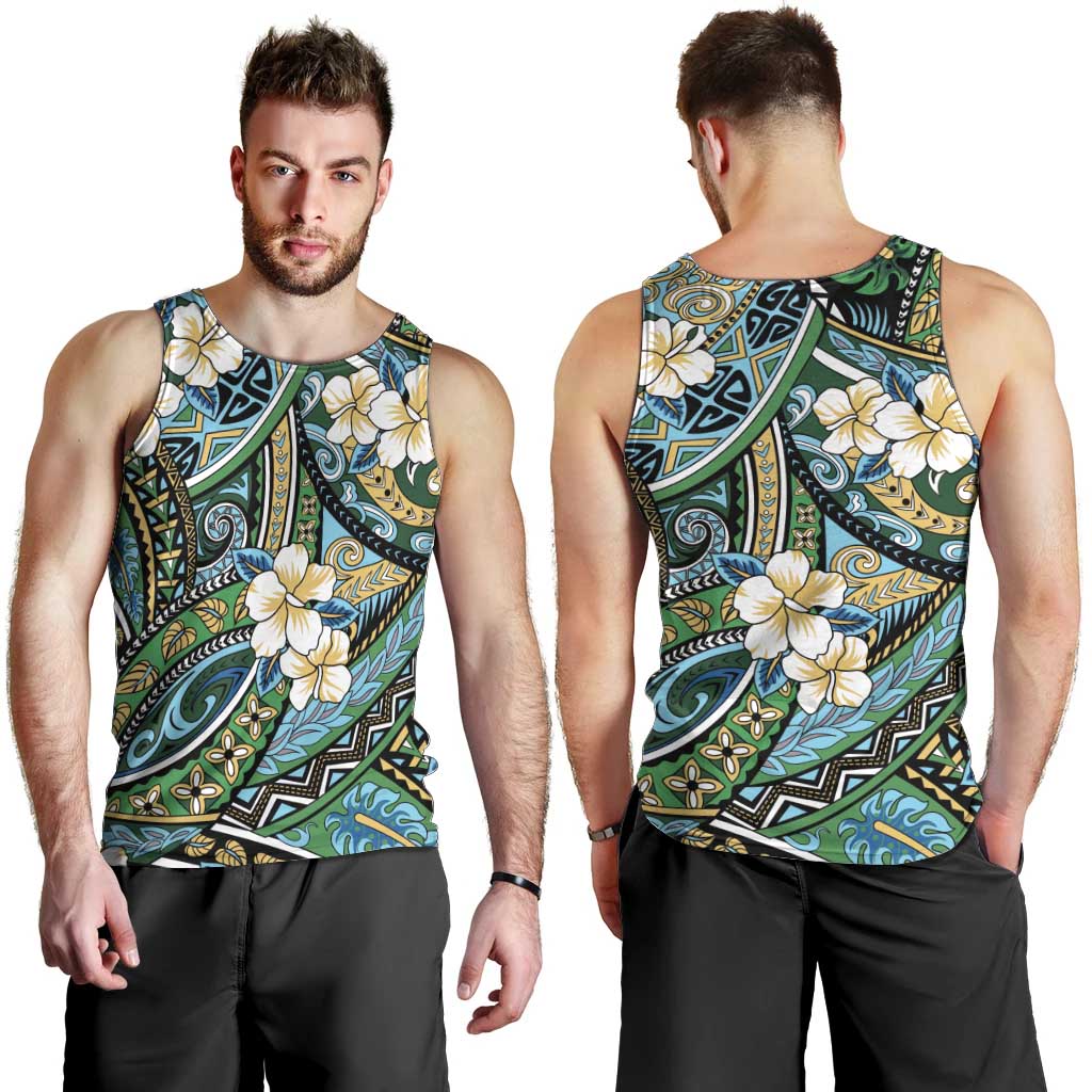 Polynesian Hibiscus Tropical Green Floral Men Tank Top Tribal Pattern LT01 - Polynesian Pride