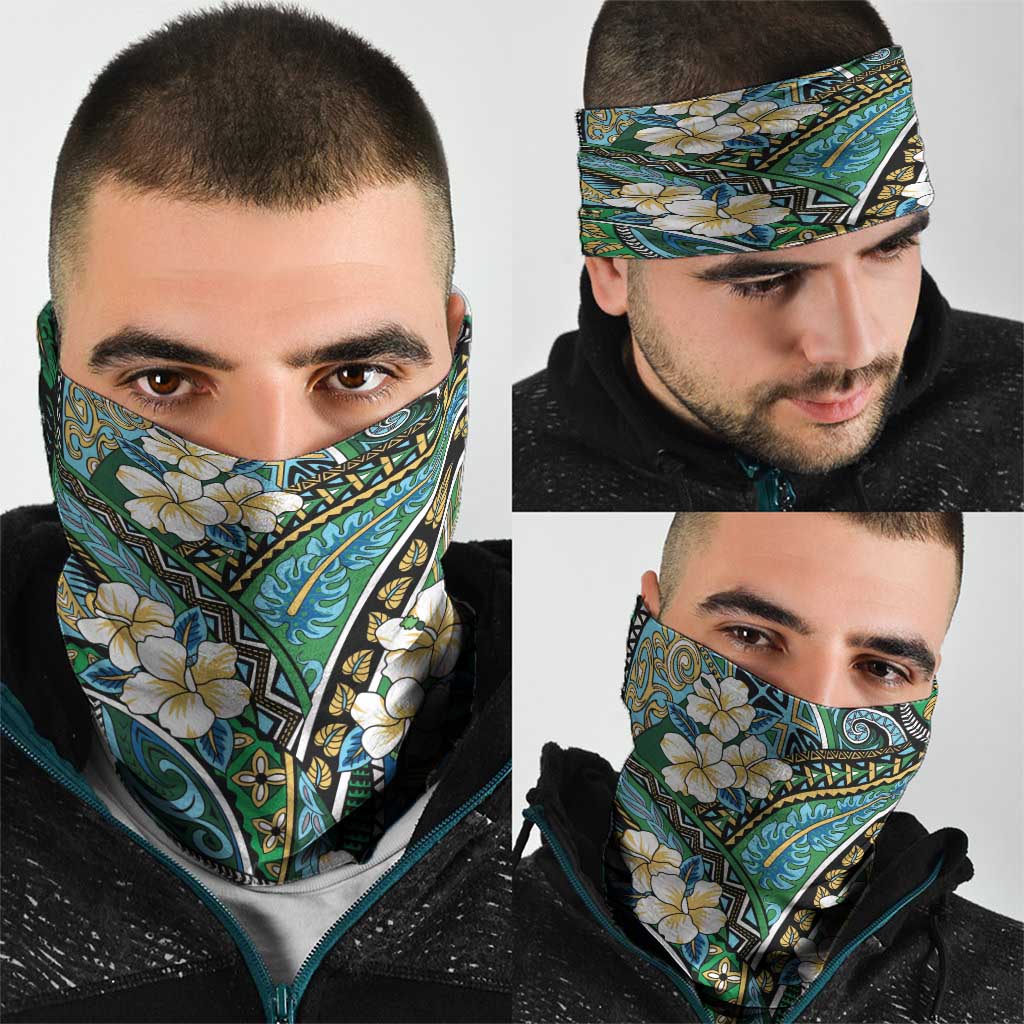 Polynesian Hibiscus Tropical Green Floral Neck Gaiter Tribal Pattern - Polynesian Pride