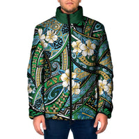 Polynesian Hibiscus Tropical Green Floral Padded Jacket Tribal Pattern LT01 Men Green - Polynesian Pride