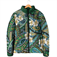Polynesian Hibiscus Tropical Green Floral Padded Jacket Tribal Pattern LT01 - Polynesian Pride