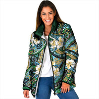 Polynesian Hibiscus Tropical Green Floral Padded Jacket Tribal Pattern LT01 Women Green - Polynesian Pride
