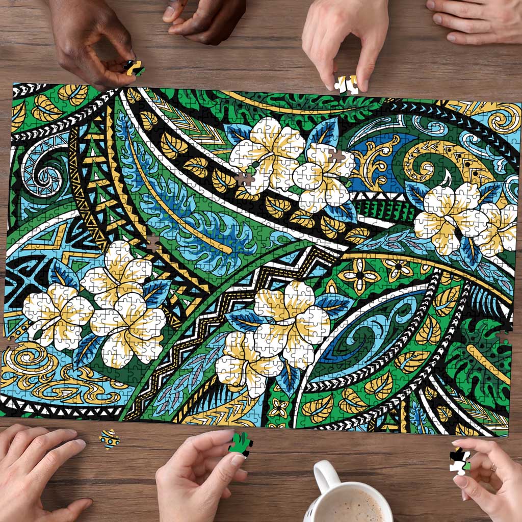 Polynesian Hibiscus Tropical Green Floral Puzzle Tribal Pattern LT01 - Polynesian Pride