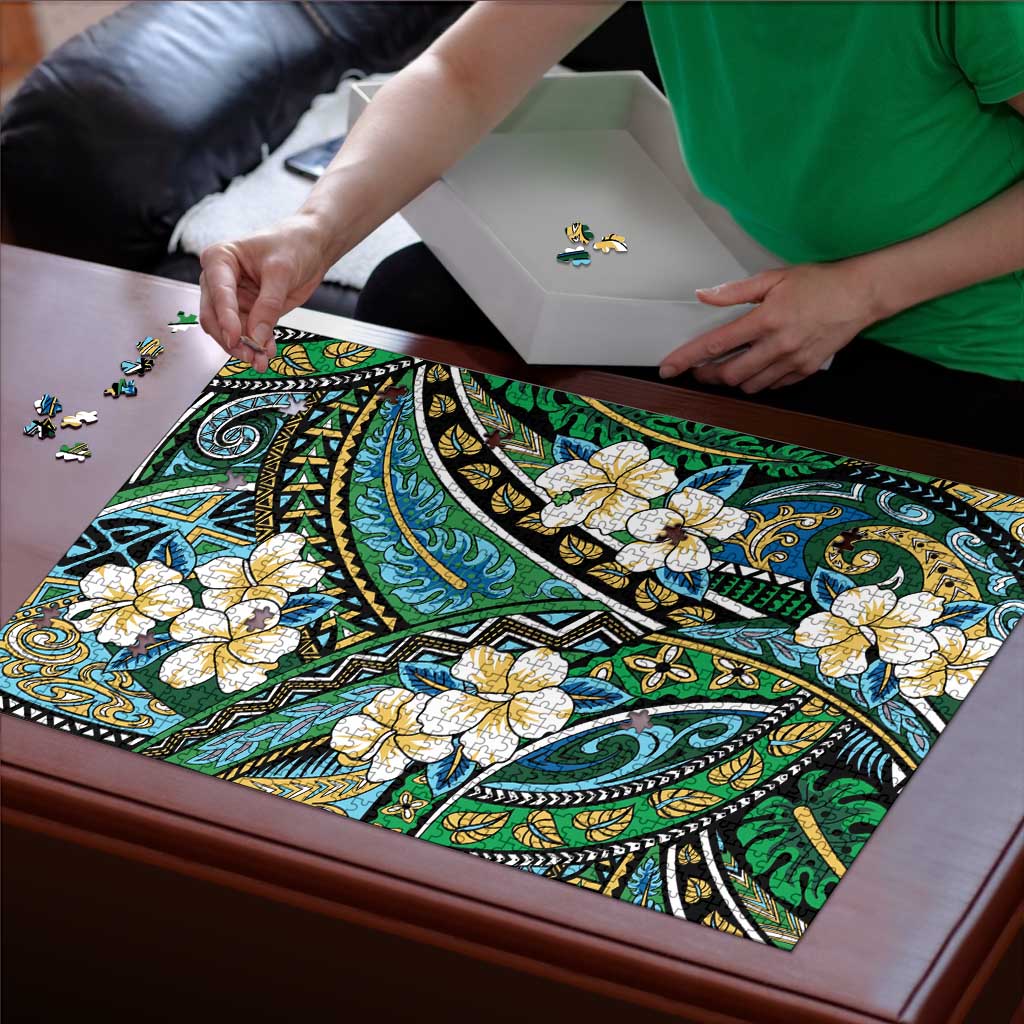 Polynesian Hibiscus Tropical Green Floral Puzzle Tribal Pattern LT01 - Polynesian Pride
