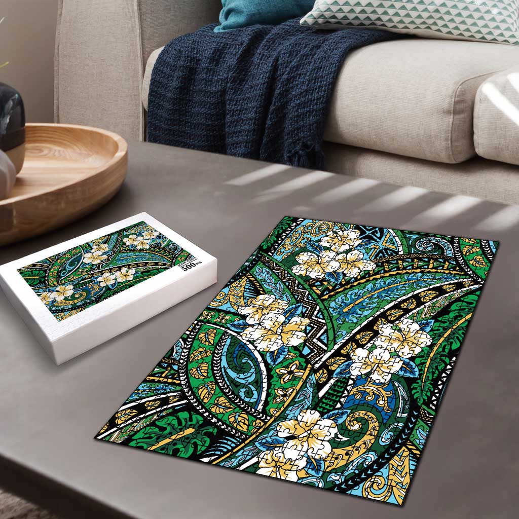 Polynesian Hibiscus Tropical Green Floral Puzzle Tribal Pattern LT01 - Polynesian Pride