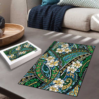 Polynesian Hibiscus Tropical Green Floral Puzzle Tribal Pattern LT01 - Polynesian Pride