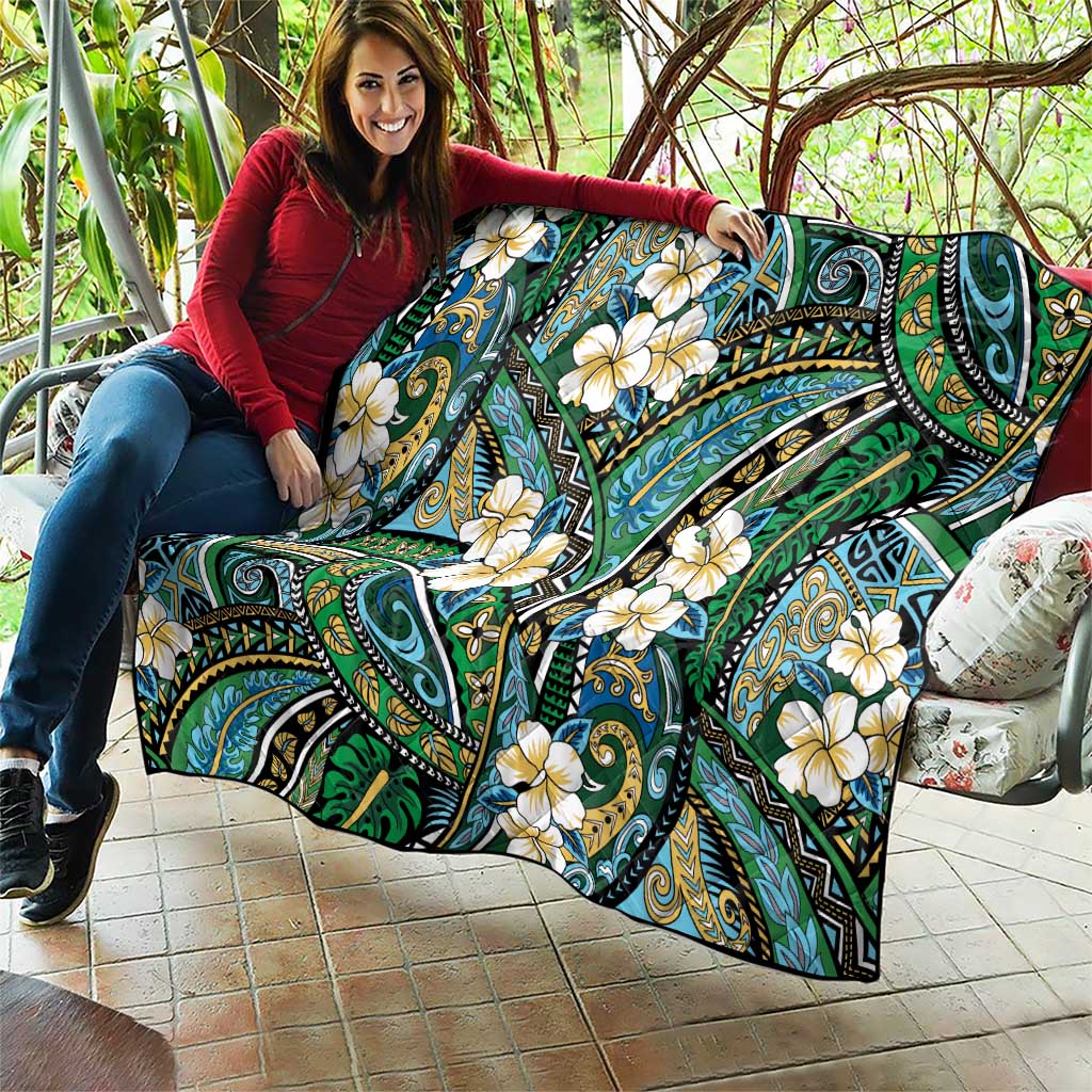 Polynesian Hibiscus Tropical Green Floral Quilt Tribal Pattern - Polynesian Pride