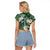Polynesian Hibiscus Tropical Green Floral Raglan Cropped T Shirt Tribal Pattern - Polynesian Pride
