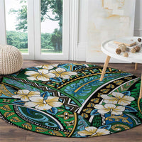 Polynesian Hibiscus Tropical Green Floral Round Carpet Tribal Pattern - Polynesian Pride