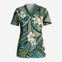 Polynesian Hibiscus Tropical Green Floral Scrub Top Tribal Pattern LT01 Adult Green - Polynesian Pride
