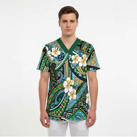 Polynesian Hibiscus Tropical Green Floral Scrub Top Tribal Pattern LT01 - Polynesian Pride