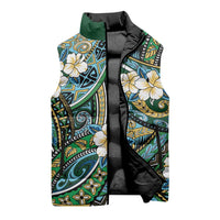 Polynesian Hibiscus Tropical Green Floral Sleeveless Puffer Jacket Tribal Pattern LT01 - Polynesian Pride