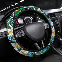 Polynesian Hibiscus Tropical Green Floral Steering Wheel Cover Tribal Pattern LT01 Universal Fit Green - Polynesian Pride