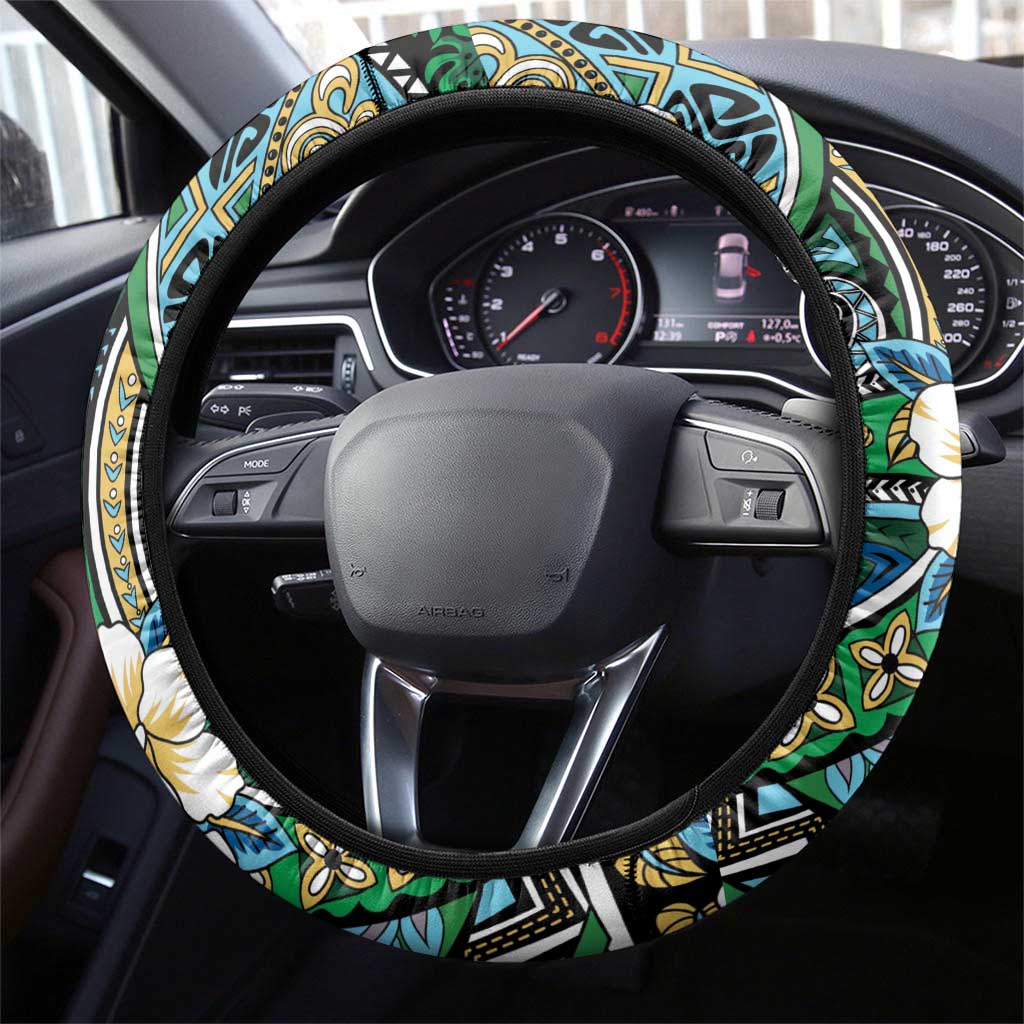 Polynesian Hibiscus Tropical Green Floral Steering Wheel Cover Tribal Pattern LT01 - Polynesian Pride