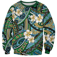 Polynesian Hibiscus Tropical Green Floral Sweatshirt Tribal Pattern LT01 Unisex Green - Polynesian Pride