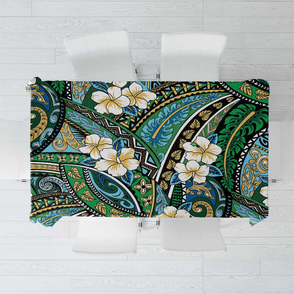 Polynesian Hibiscus Tropical Green Floral Tablecloth Tribal Pattern LT01 Green - Polynesian Pride