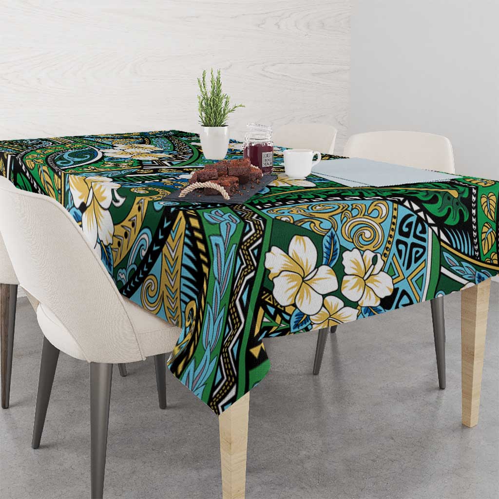 Polynesian Hibiscus Tropical Green Floral Tablecloth Tribal Pattern LT01 - Polynesian Pride