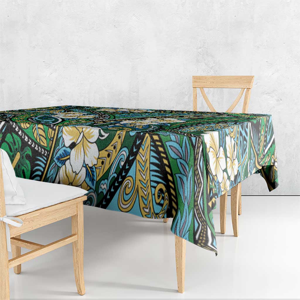 Polynesian Hibiscus Tropical Green Floral Tablecloth Tribal Pattern LT01 - Polynesian Pride