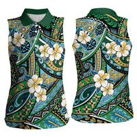 Polynesian Hibiscus Tropical Green Floral Women Sleeveless Polo Shirt Tribal Pattern LT01 - Polynesian Pride
