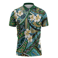Polynesian Hibiscus Tropical Green Floral Zipper Polo Shirt Tribal Pattern LT01 Green - Polynesian Pride