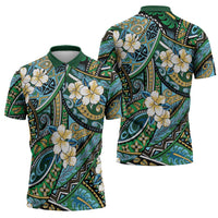 Polynesian Hibiscus Tropical Green Floral Zipper Polo Shirt Tribal Pattern LT01 - Polynesian Pride