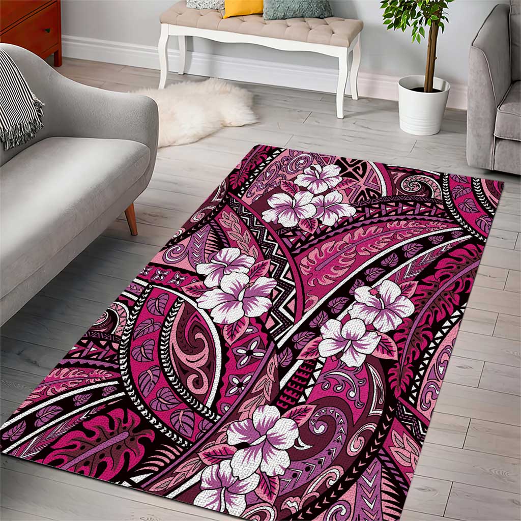 Polynesian Hibiscus Tropical Pink Floral Area Rug Tribal Pattern - Polynesian Pride