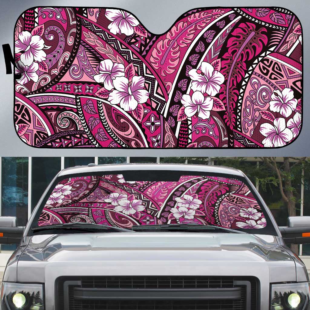 Polynesian Hibiscus Tropical Pink Floral Auto Sun Shade Tribal Pattern - Polynesian Pride