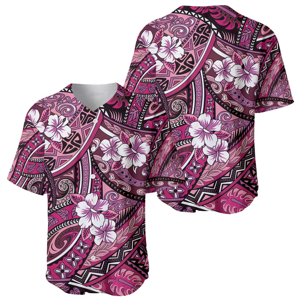 Polynesian Hibiscus Tropical Pink Floral Baseball Jersey Tribal Pattern - Polynesian Pride