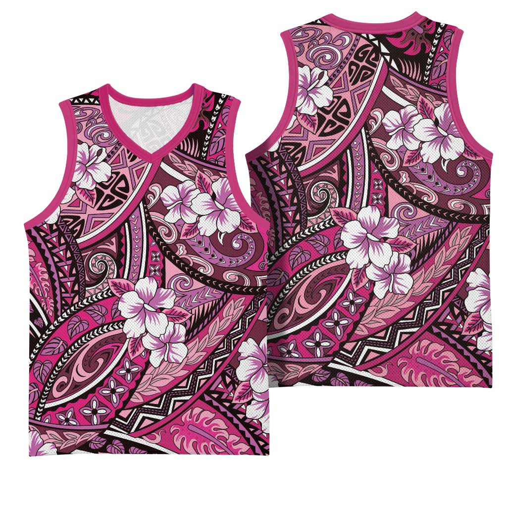 Polynesian Hibiscus Tropical Pink Floral Basketball Jersey Tribal Pattern LT01 - Polynesian Pride
