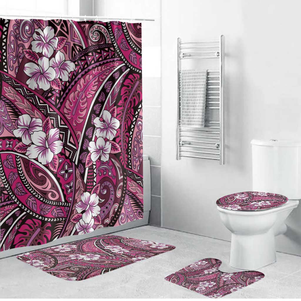 Polynesian Hibiscus Tropical Pink Floral Bathroom Set Tribal Pattern - Polynesian Pride