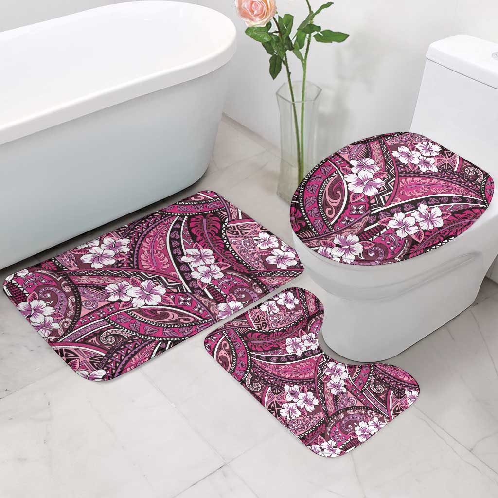 Polynesian Hibiscus Tropical Pink Floral Bathroom Set Tribal Pattern - Polynesian Pride