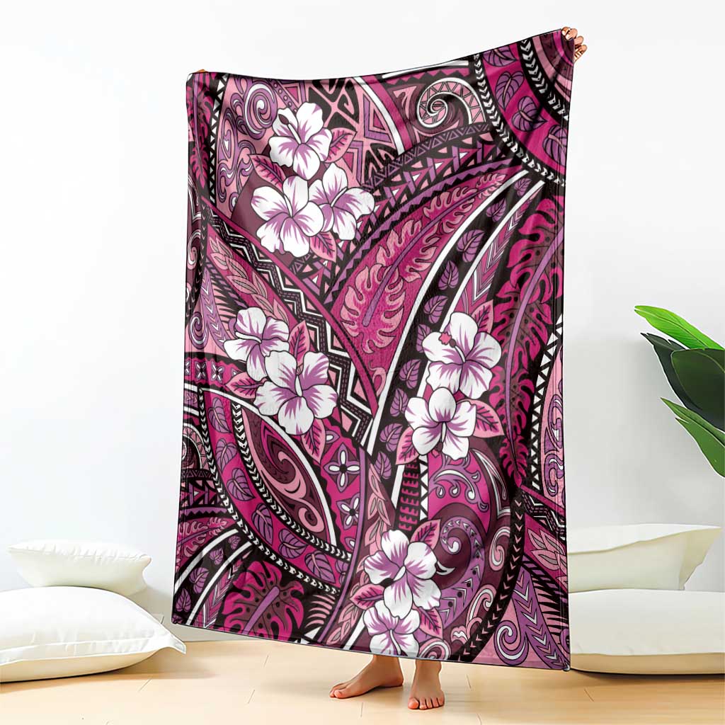 Polynesian Hibiscus Tropical Pink Floral Blanket Tribal Pattern - Polynesian Pride